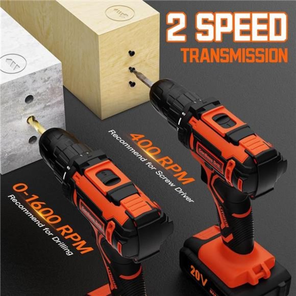 Drill Set,20V Cordless Drill with 2Batteries 2.0AH&Fast Charger,Home Power Drill - Picture 4 of 5